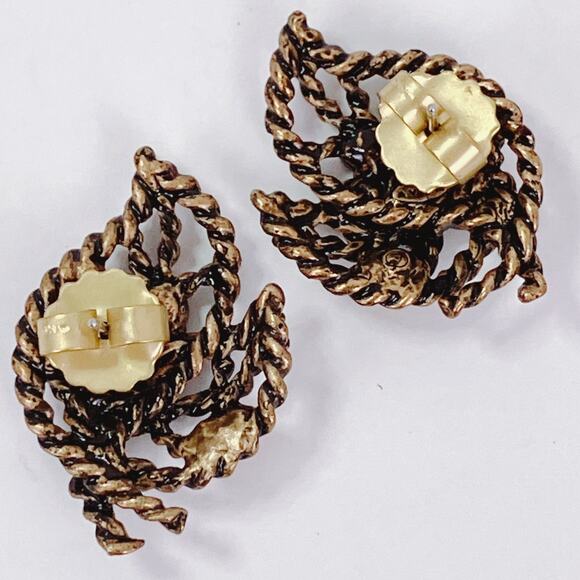 Vintage Signed Avon Gold Tone Leaf Rhinestone Earrings 1970s Autumn Fall Pin - Picture 7 of 9